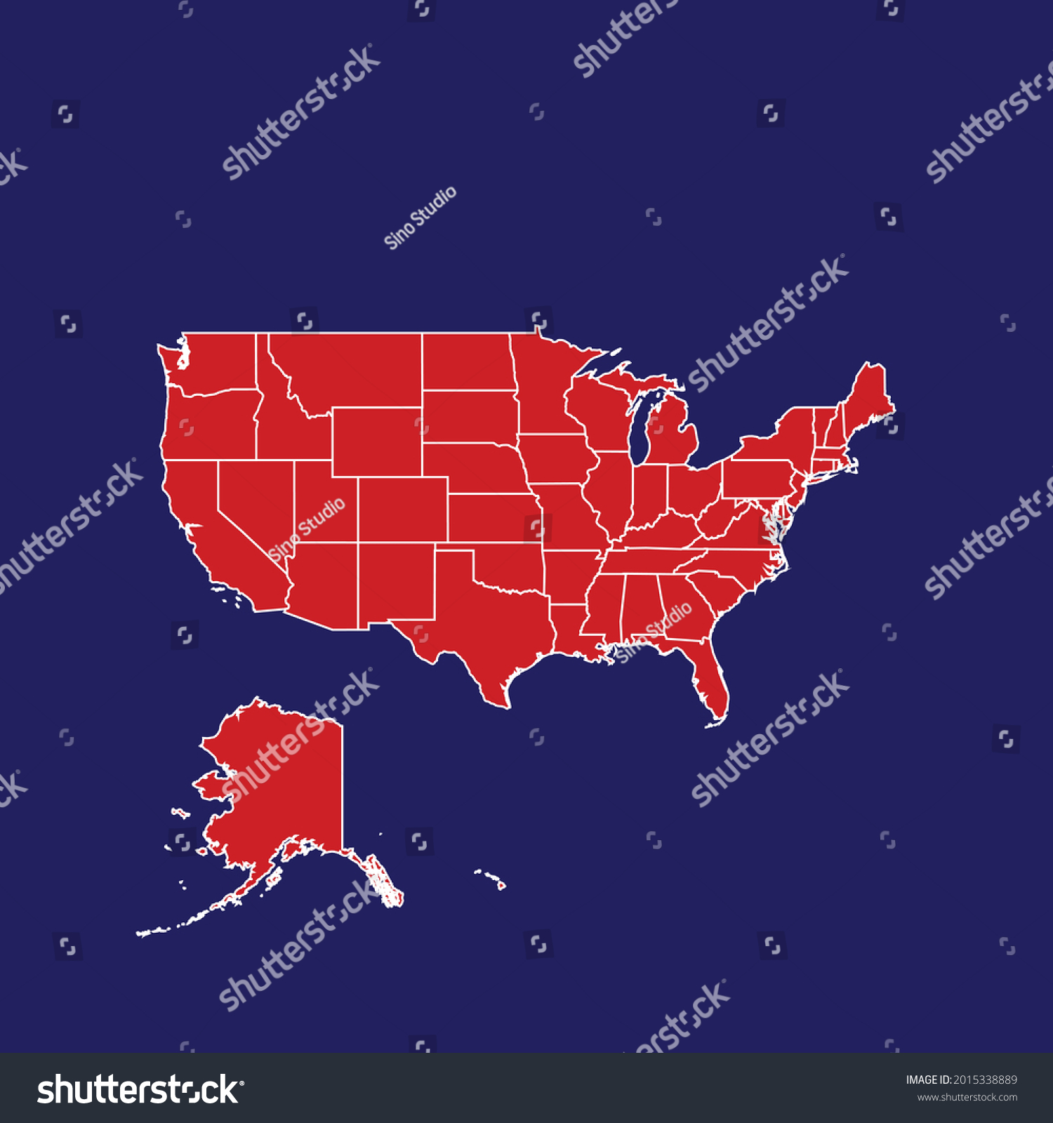 Red Modern Map Usa Isolated On Stock Vector (Royalty Free) 2015338889