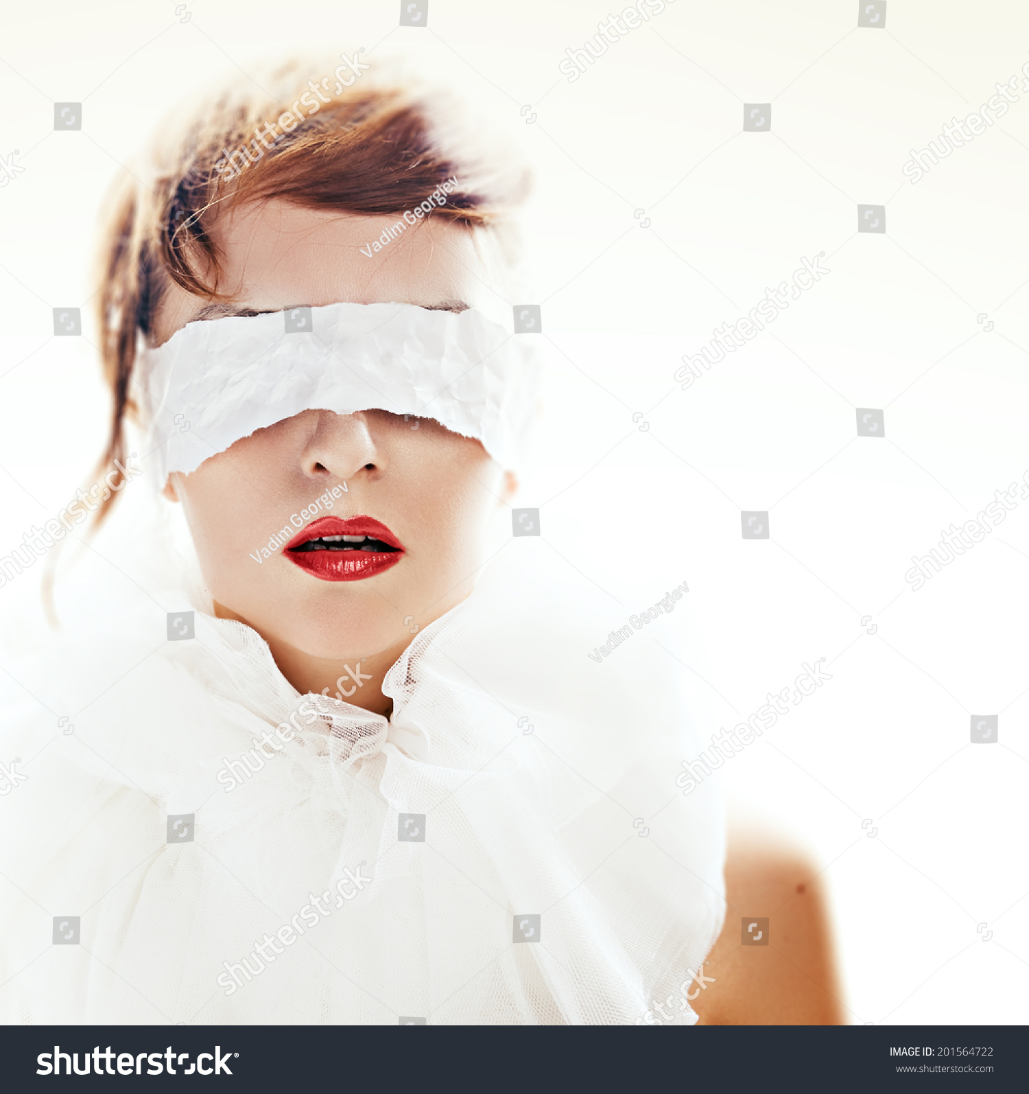 Portrait Attractive Woman Blindfolded White Paper Stock Photo 201564722 ...