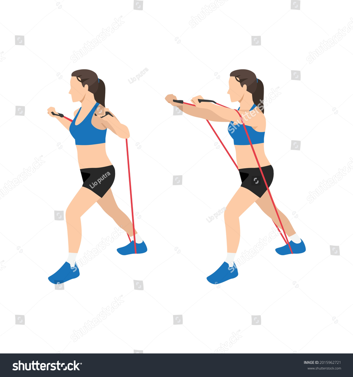 Woman Doing Resistance Band Chest Press Stock Vector (Royalty Free ...