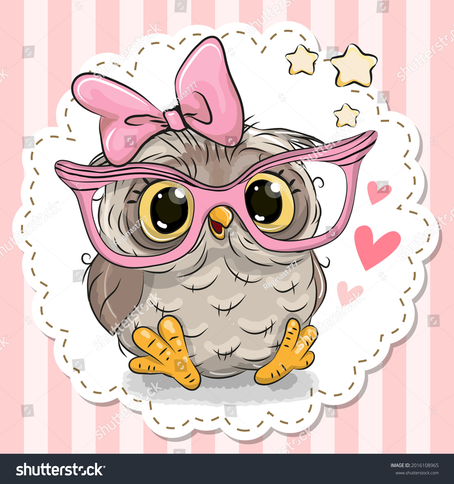 Cute Cartoon Owl Pink Eyeglasses Bow Stock Illustration 2016108965 ...