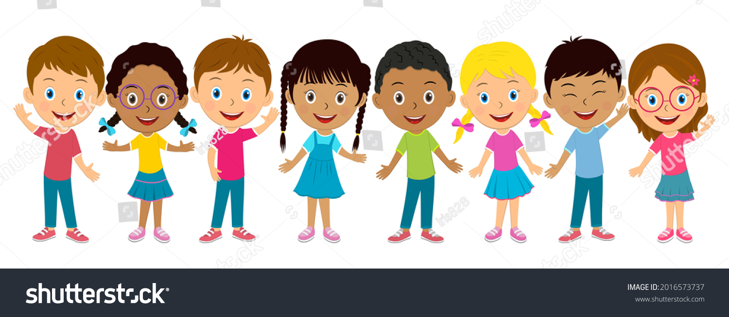 Cute Cartoon Little Kids Stand Togetherillustrationvector Stock Vector ...