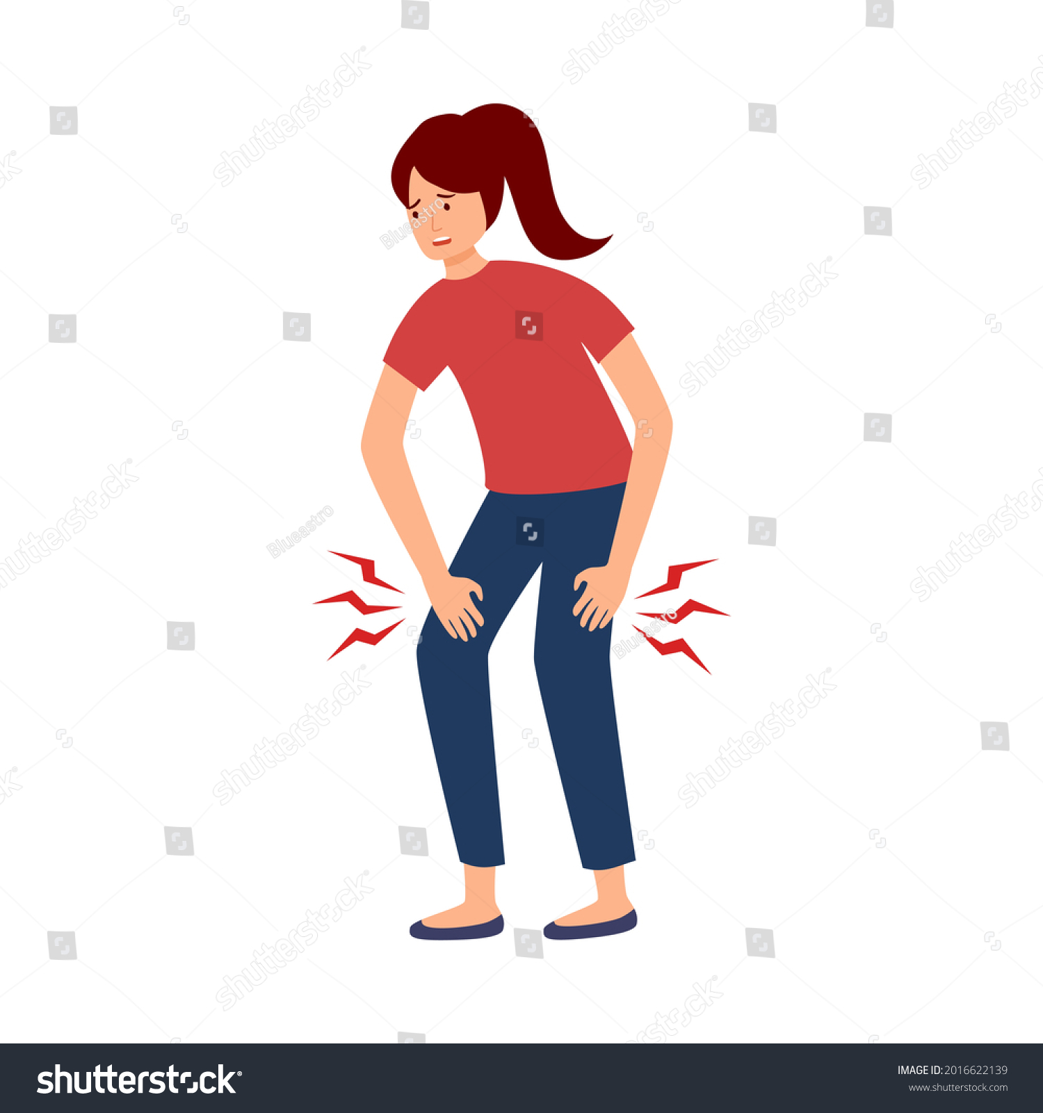 Young Woman Knee Pain Symptom Flat Stock Vector (Royalty Free ...