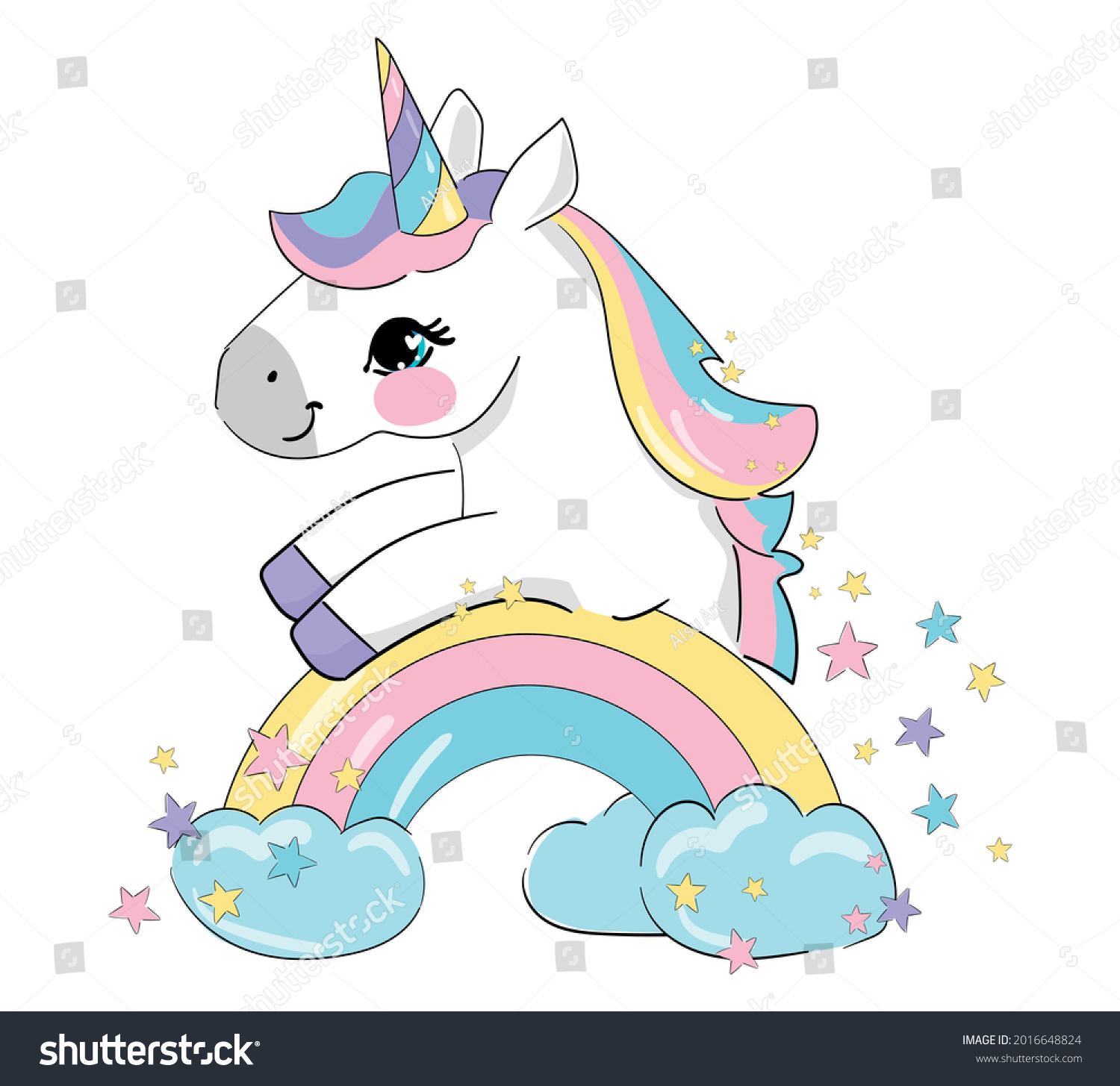 Hand Drawn Cute Unicorn Horse Vector Stock Vector (Royalty Free ...