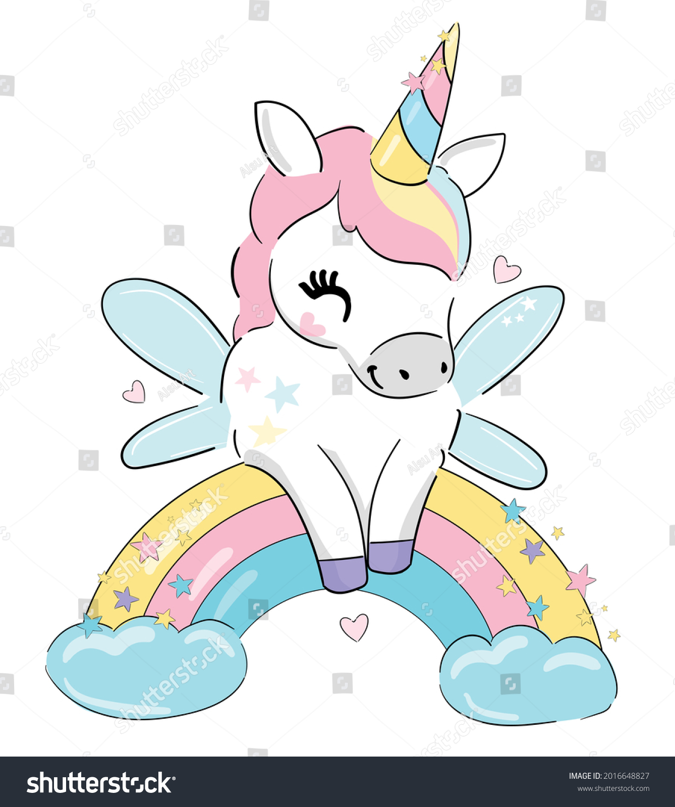 Hand Drawn Cute Unicorn Fairy Wings Stock Vector (Royalty Free ...