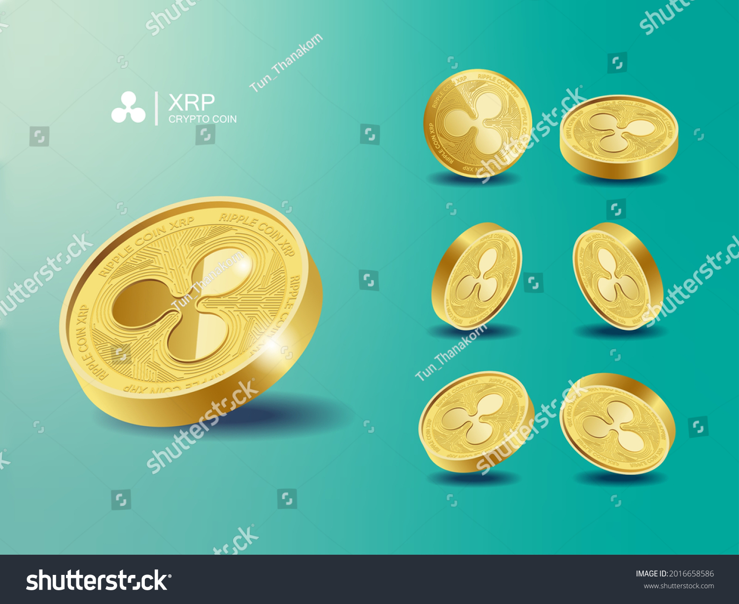 Ripple Xrp Cryptocurrency Coins Perspective Illustration Stock Vector