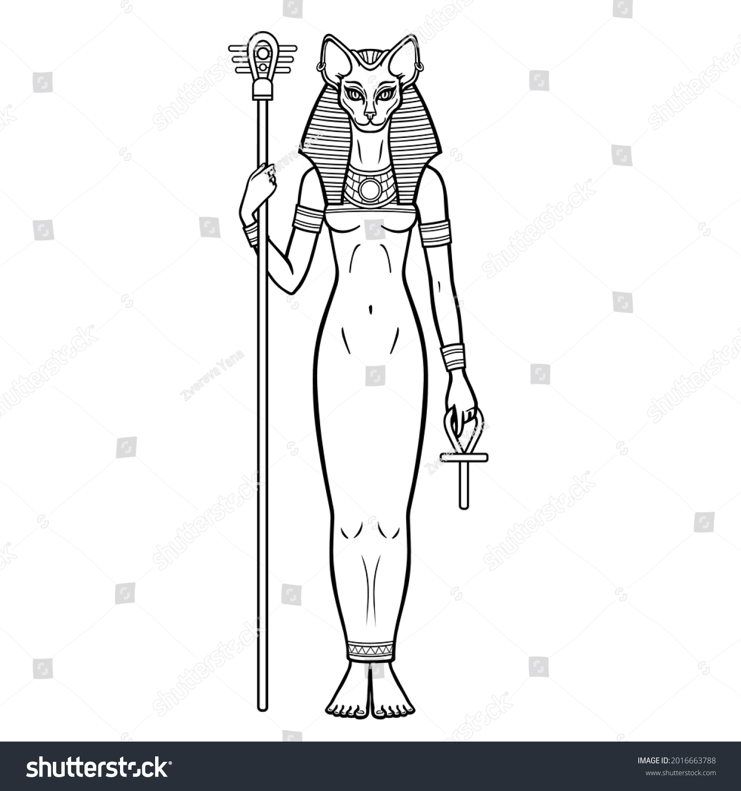 Богиня Бастет в древнем Египте раскраска