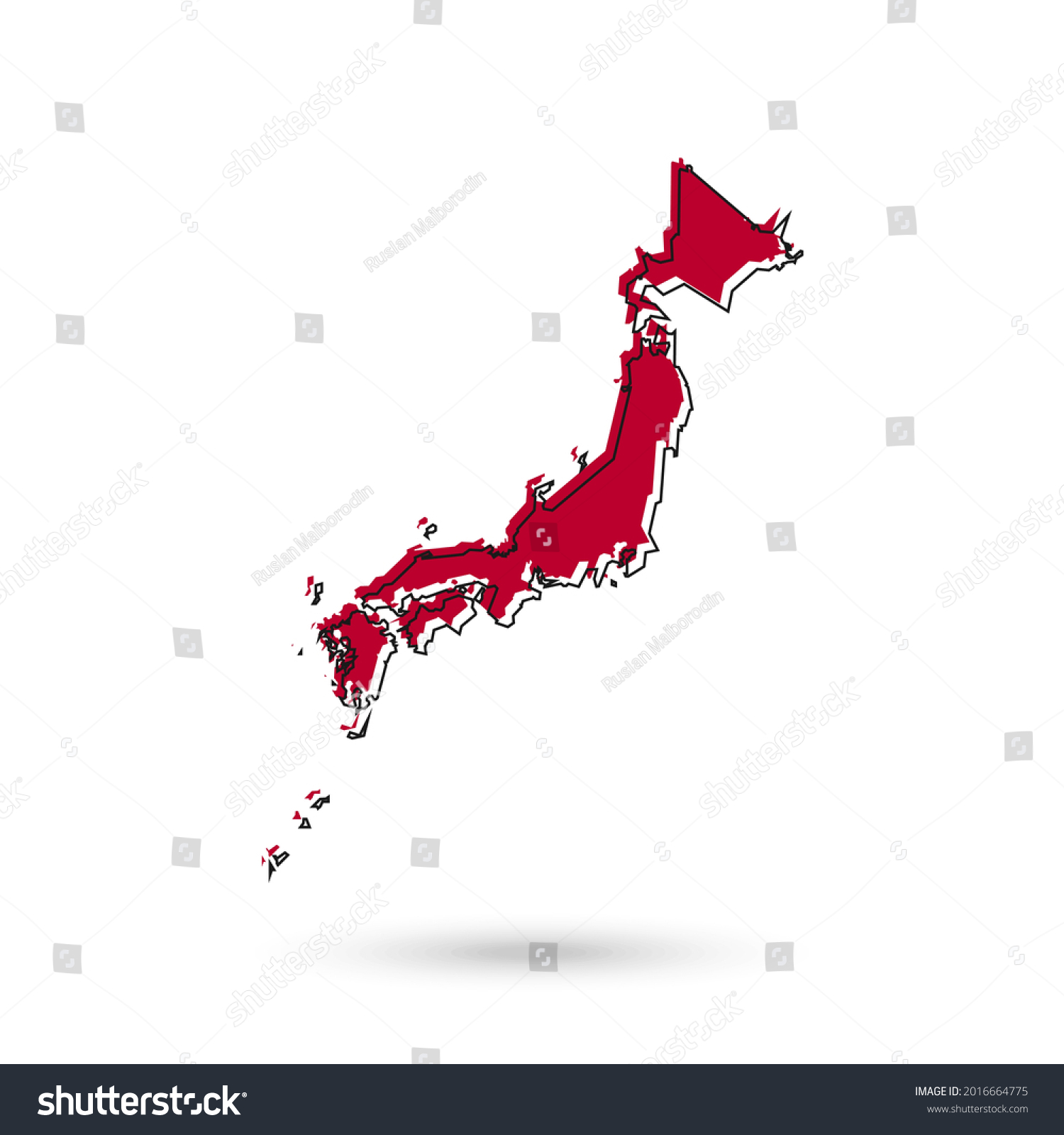 Red Map Japan Highly Detailed Silhouette Stock Vector (Royalty Free ...