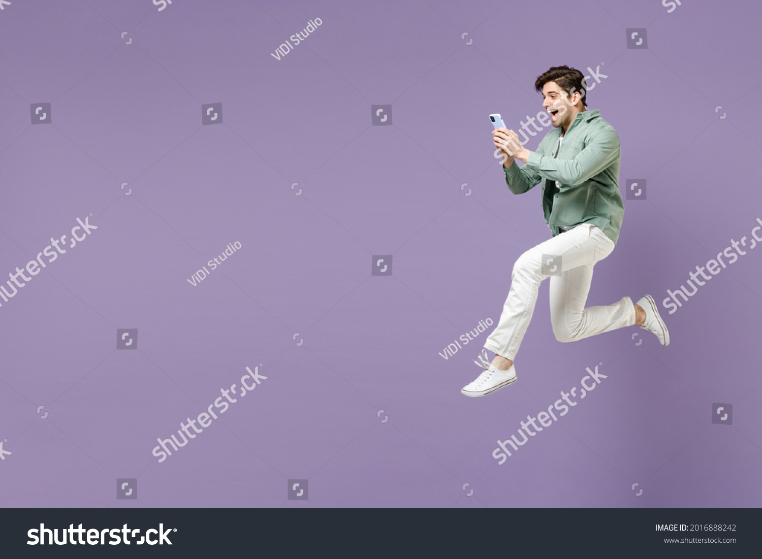 Full Length Side View Fun Smiling Stock Photo 2016888242 