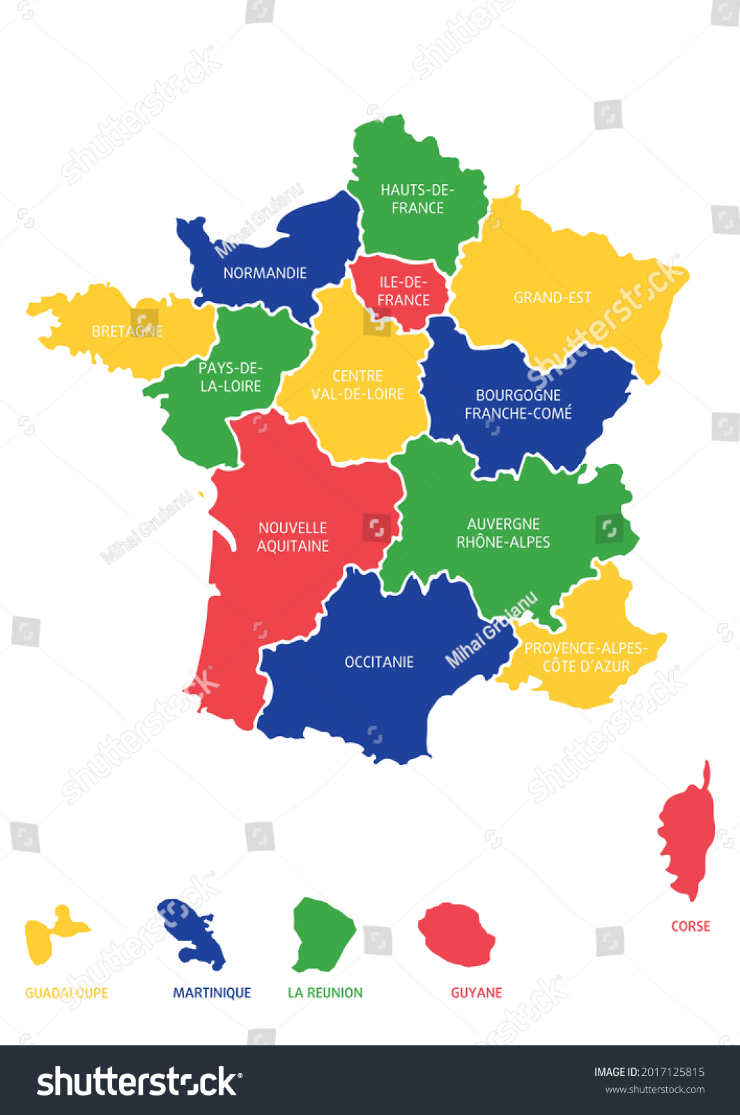 Vector Illustration Colorful France Map Regions Stock Vector (Royalty ...