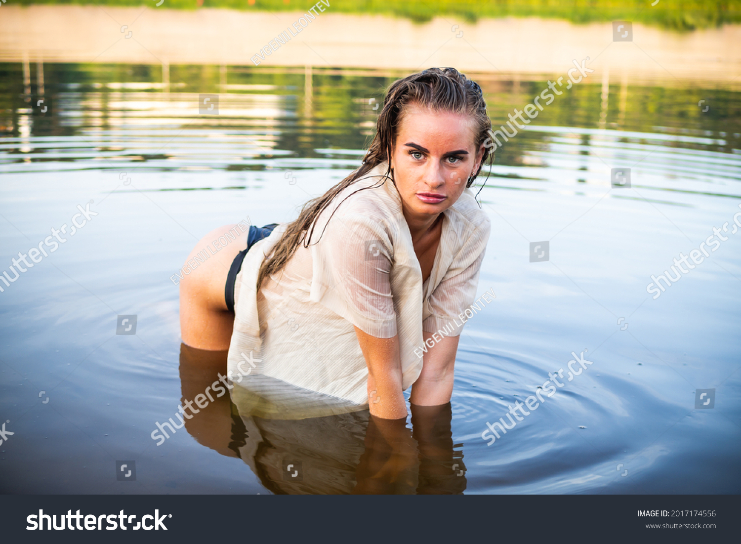 Beautiful Brunette Model Wet Shirt Posing Stock Photo Shutterstock