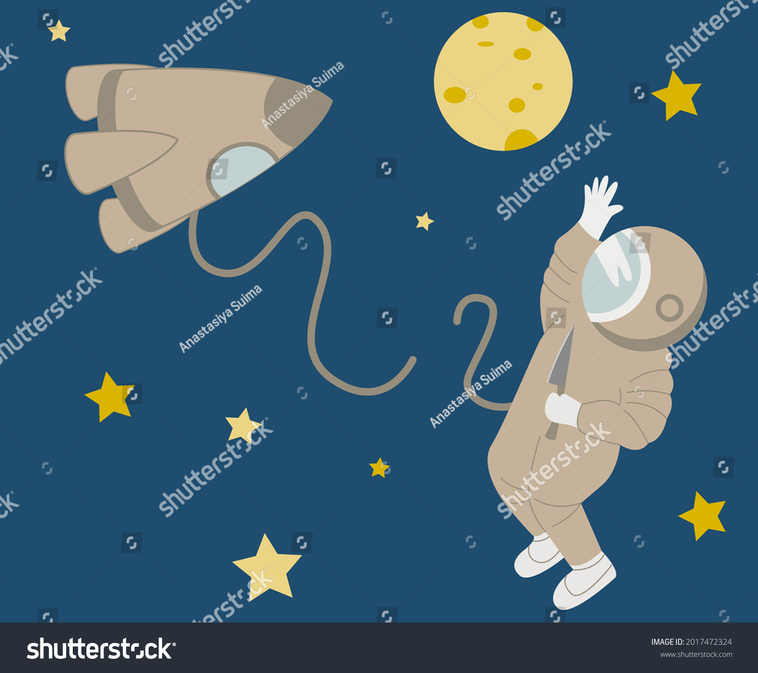 Vector Illustration Open Space Astronaut Flight Stock Vector (Royalty ...