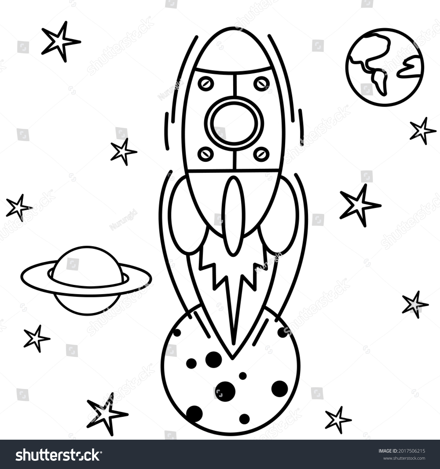 Coloring Pages Galaxies Spaceships Simple Attractive Stock Vector 