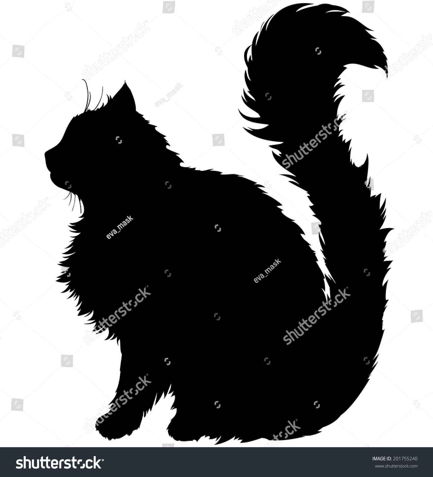 Кошка с пушистым хвостом силуэт