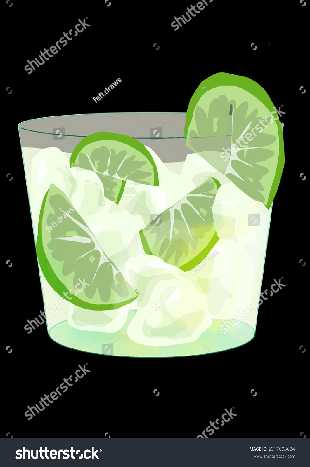 Caipirinha Illustration Black Background Lemon Lime Stock Illustration ...