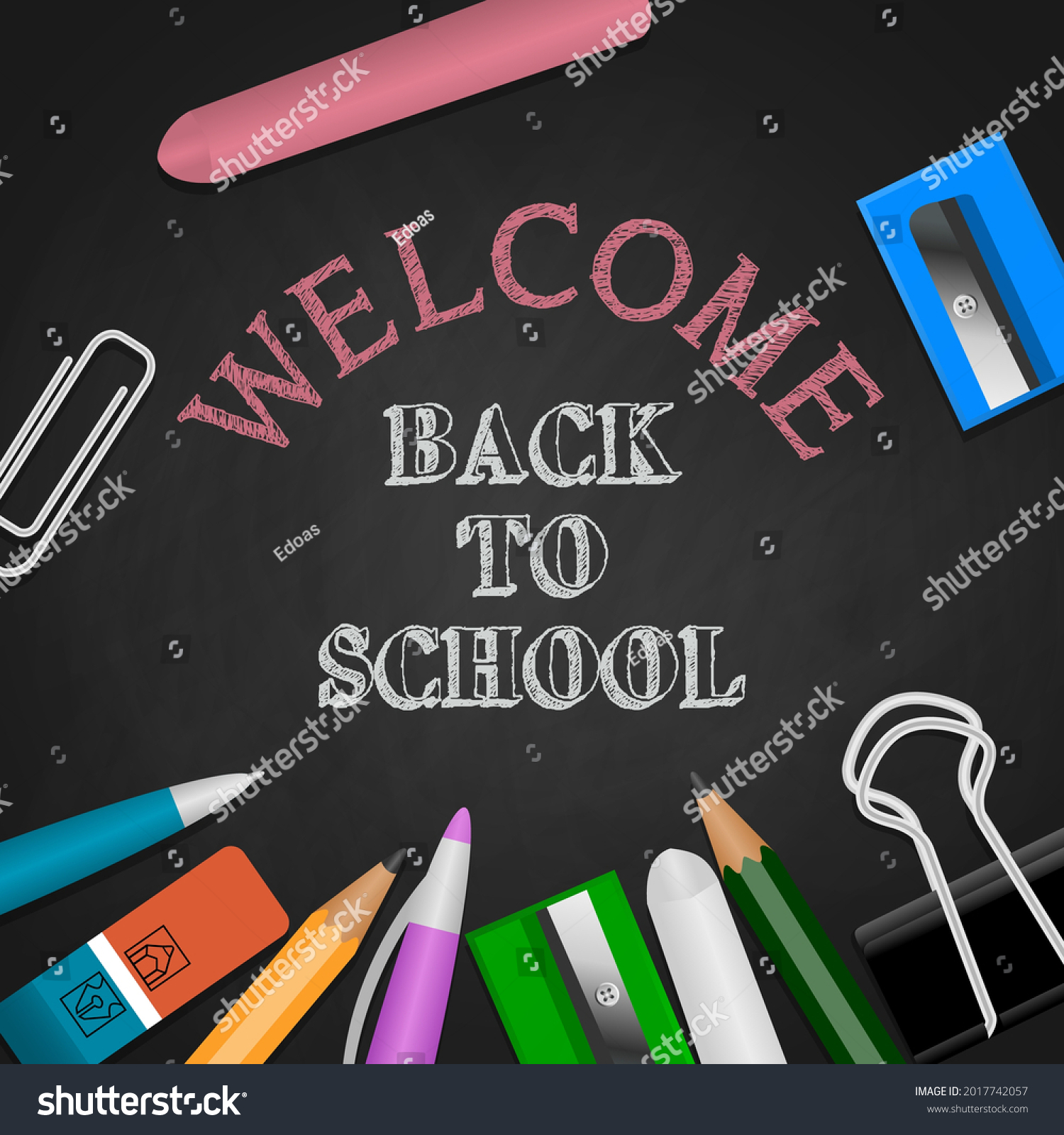 Back School Background Stationeries Chalk Writing Stock Vector (Royalty ...