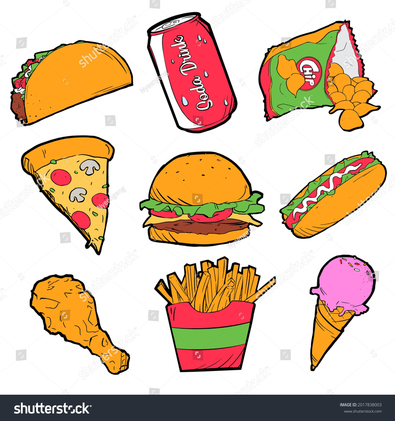 Hand Drawn Colorful Junk Food Icon Stock Vector (Royalty Free ...