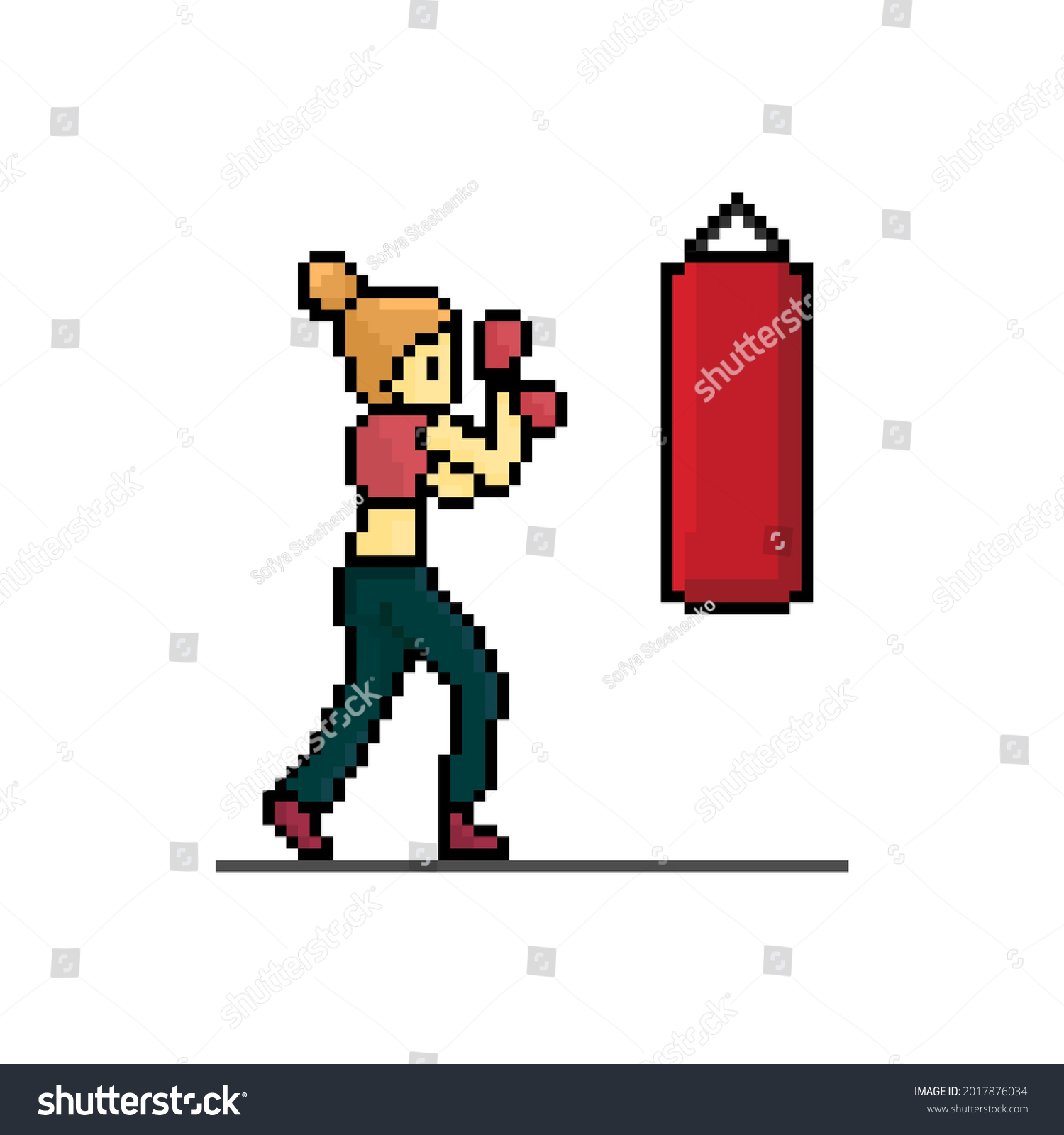 Pixel Art Female Boxer Fighter Stance Stock Vector (Royalty Free