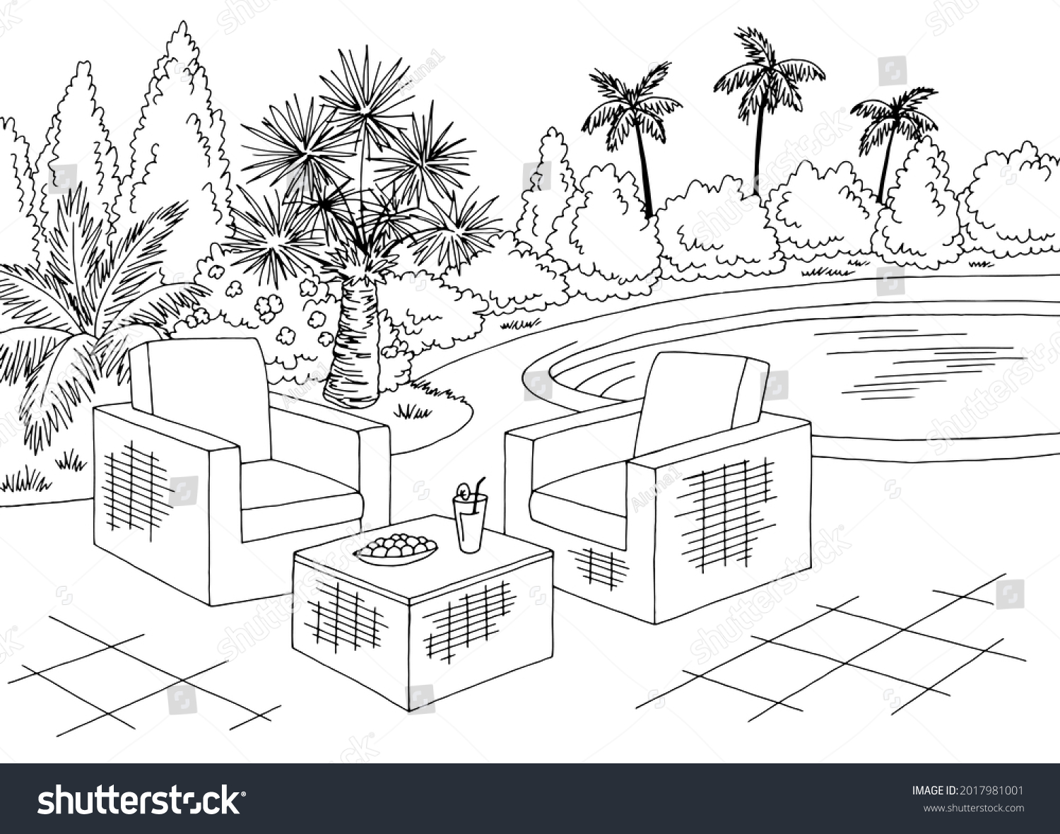 Backyard Garden Graphic Black White Sketch Stock Vector (Royalty Free ...