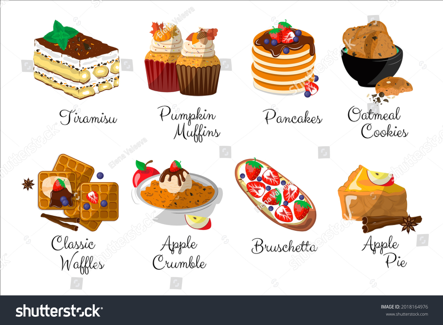 Liste des déserts. Des pâtisseries sucrées image vectorielle de stock