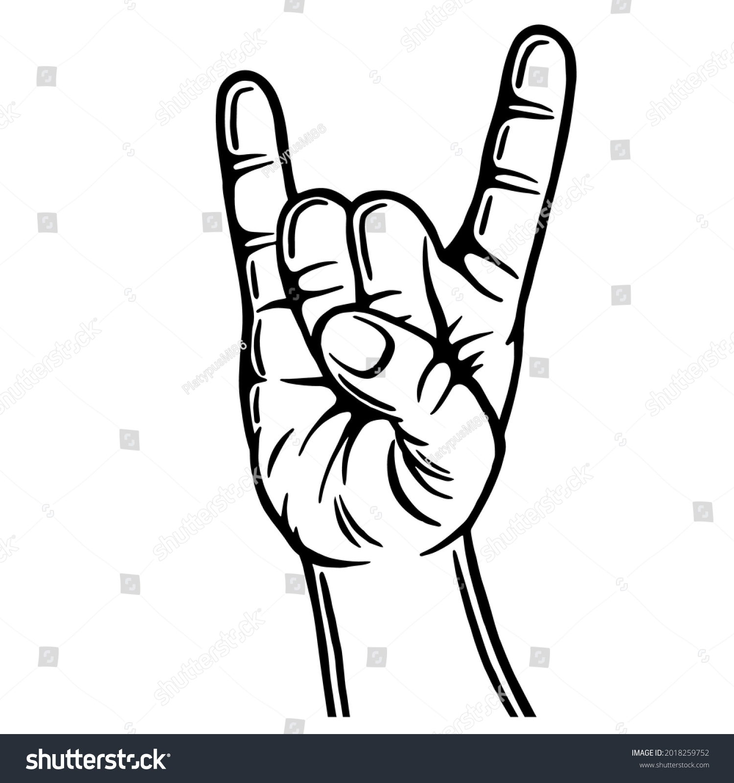 Hand Gesture Rock Sign Outline Silhouette Stock Vector (Royalty Free ...