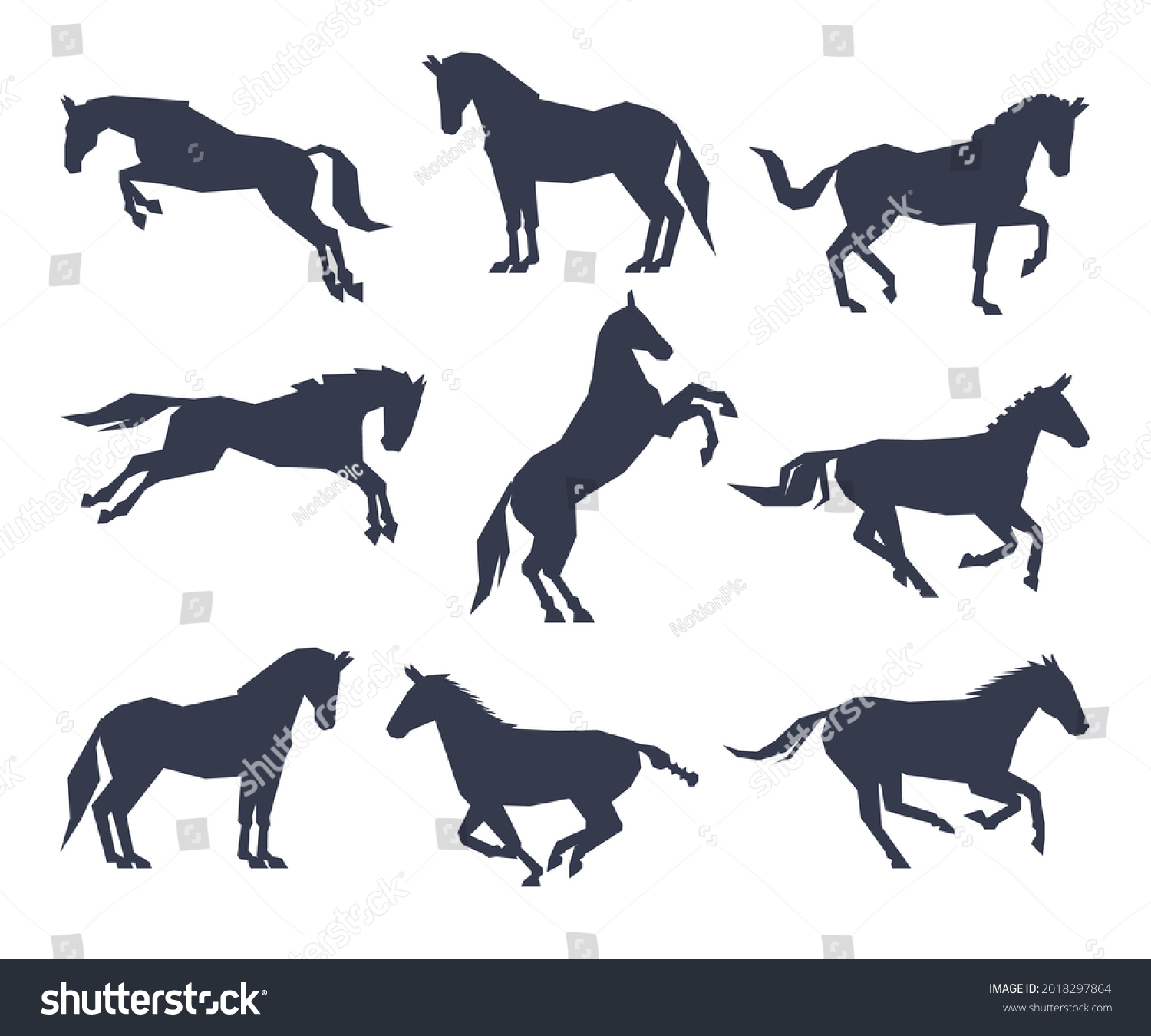 Side View Racing Horse Silhouettes Set Stock Vector (Royalty Free ...