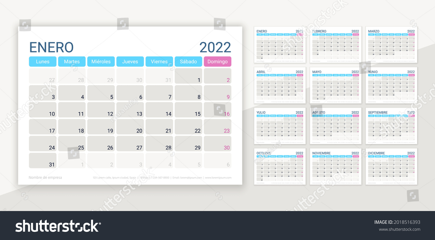 Spanish 2022 Calendar Desk Planner Template Stock Vector (Royalty Free ...
