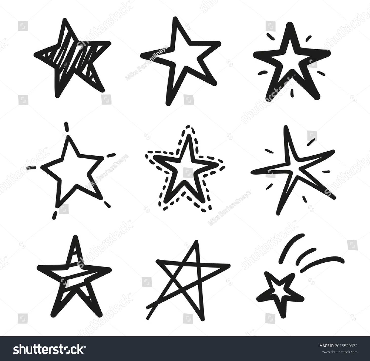 Hand Drawn Black Outline Stars On Stock Vector (Royalty Free ...