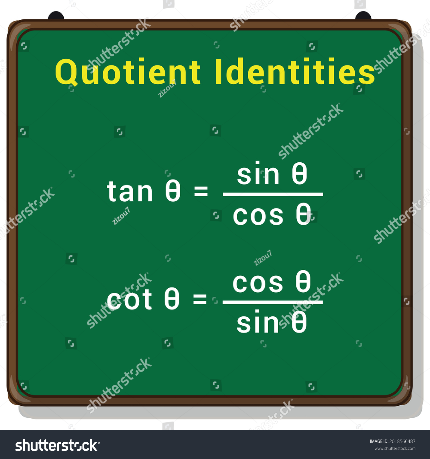 Quotient Identities Formula Trigonometric Functions Stock Vector ...