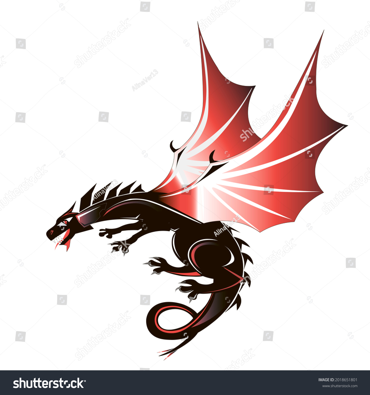 Illustration Black Dragon Red Wings Stock Illustration 2018651801 ...