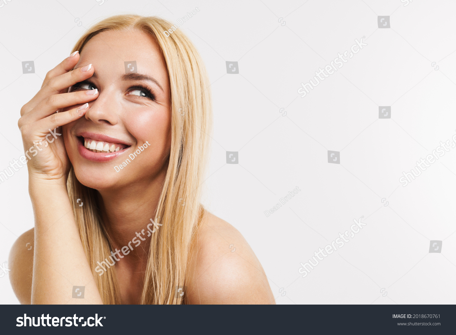 Halfnaked Blonde Woman Laughing Covering Her Stock Photo Shutterstock