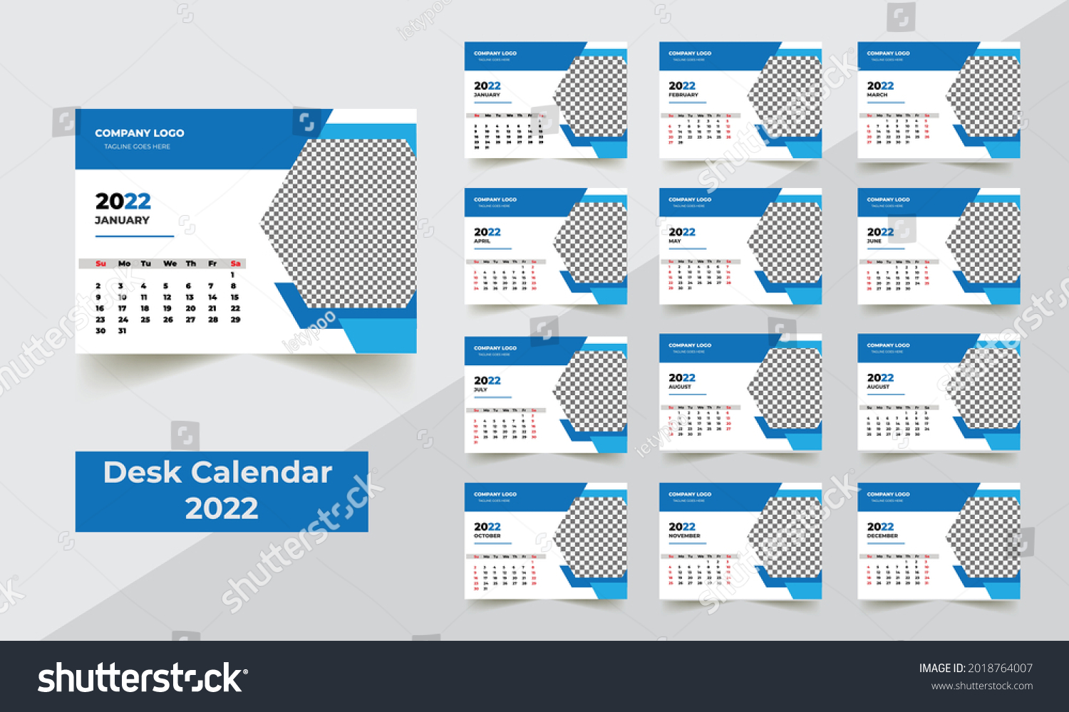 2022 Desk Calendar Template Fully Editable Stock Vector (Royalty Free ...