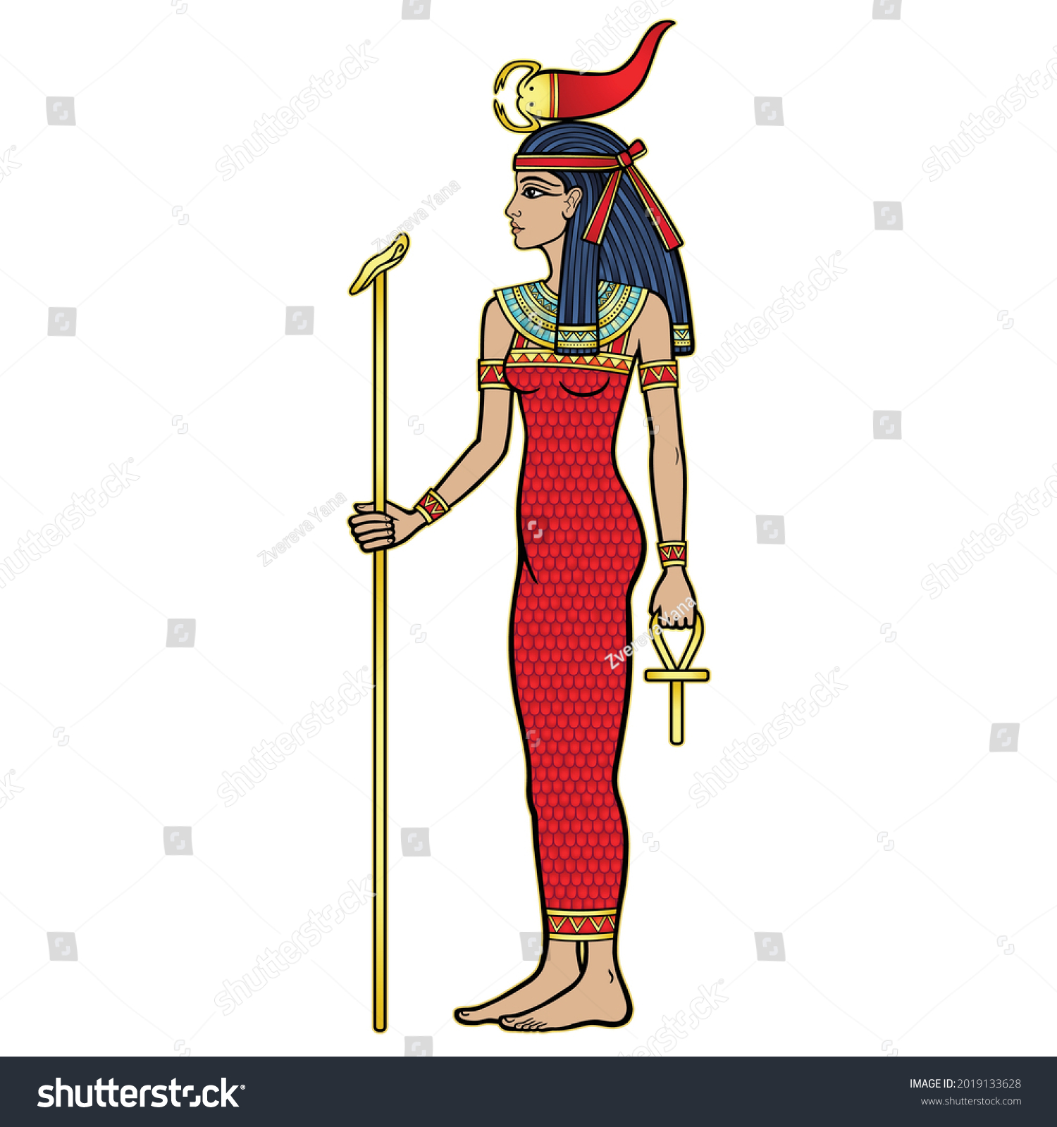 Animation Portrait Ancient Egyptian Goddess Selket Stock Vector ...