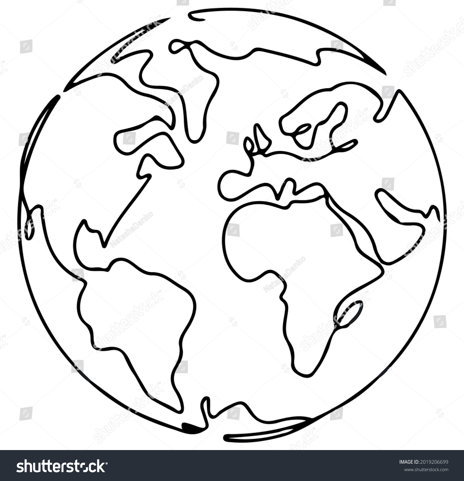 Vector Drawing Map Contour Continents World Stock Vector (Royalty Free ...