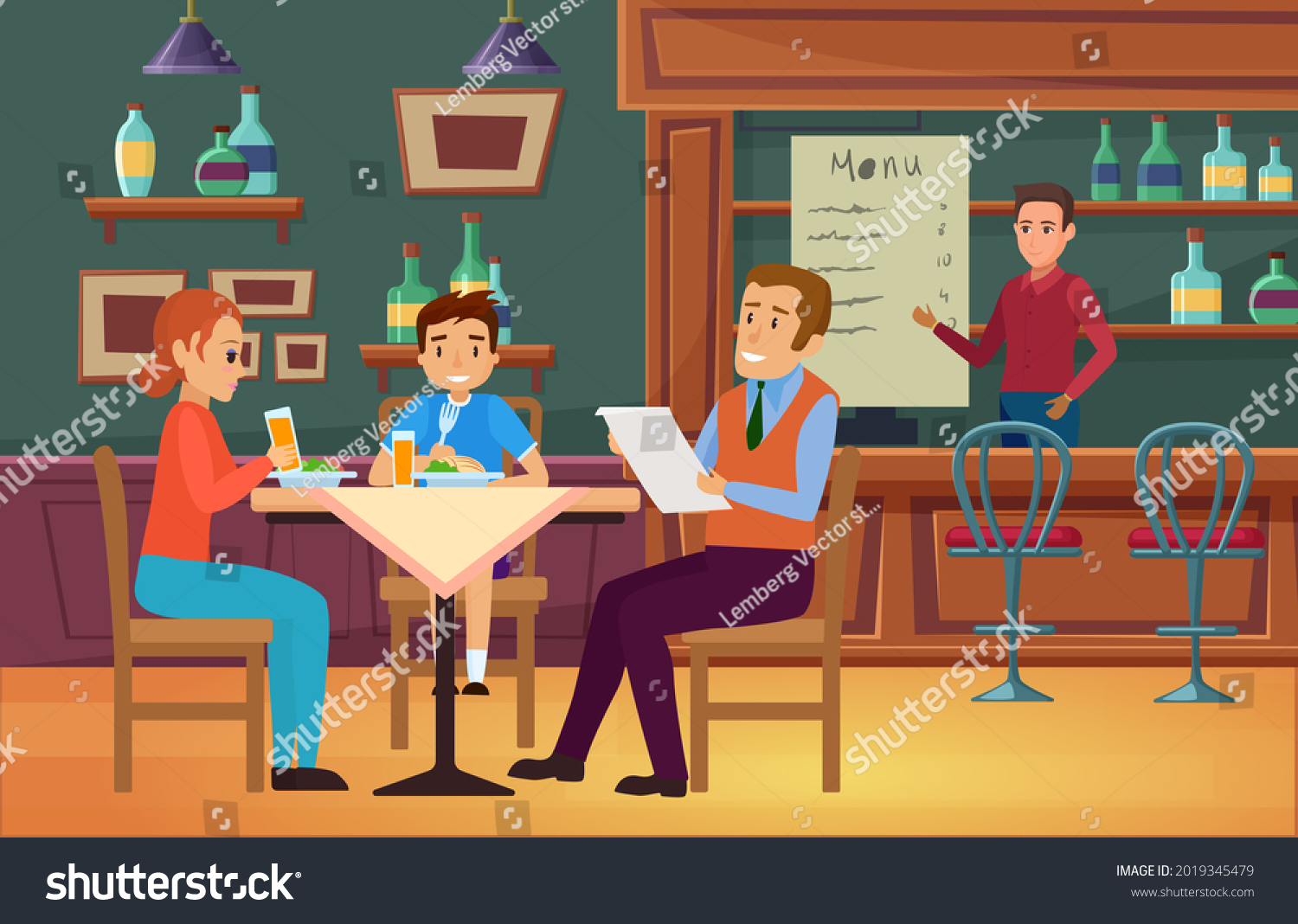 Family People Eat Food Cafe Vector Stock Vector (Royalty Free ...