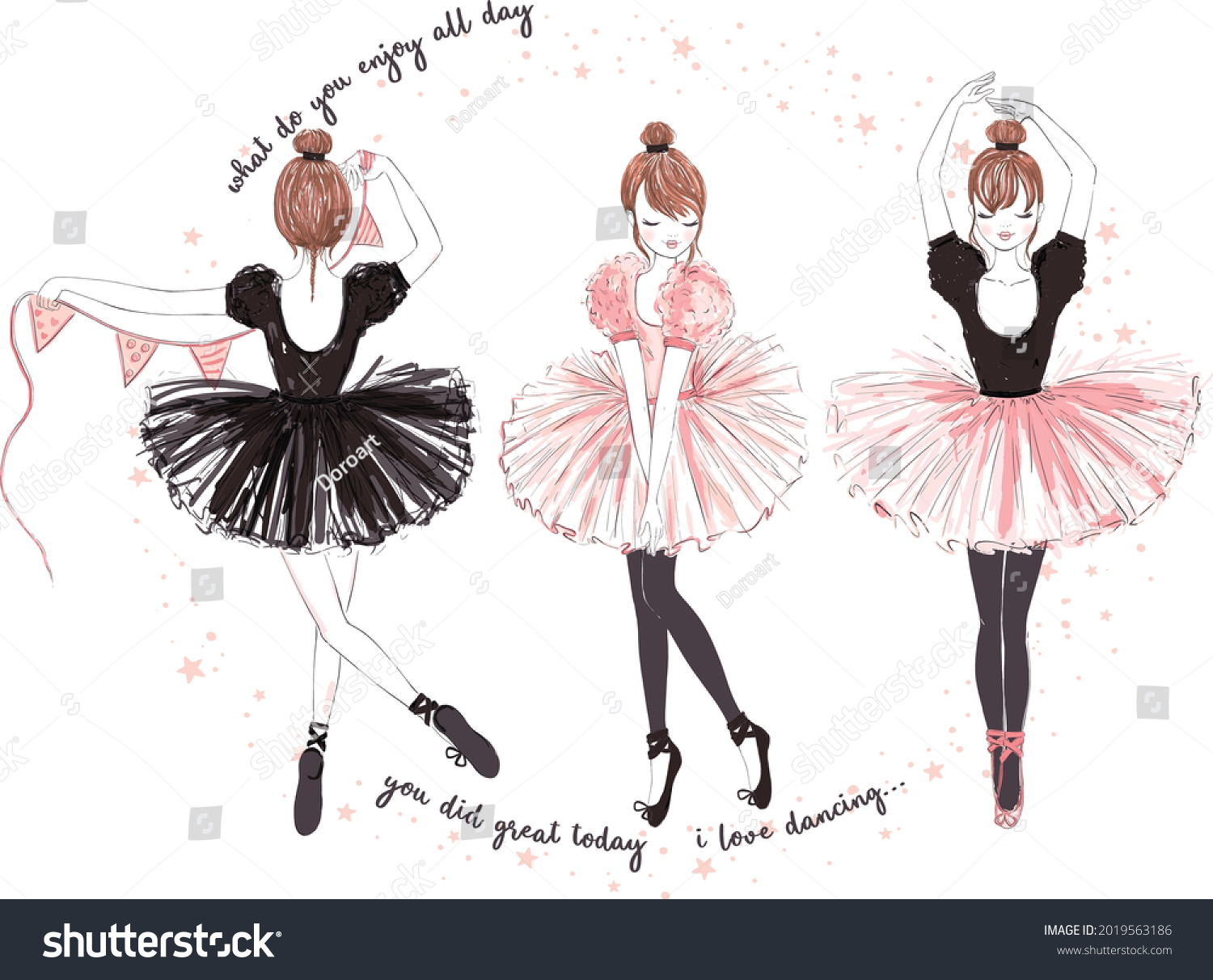 Hand Drawn Beautiful Little Ballerina Girls Stock Vector Royalty Free 2019563186 Shutterstock 
