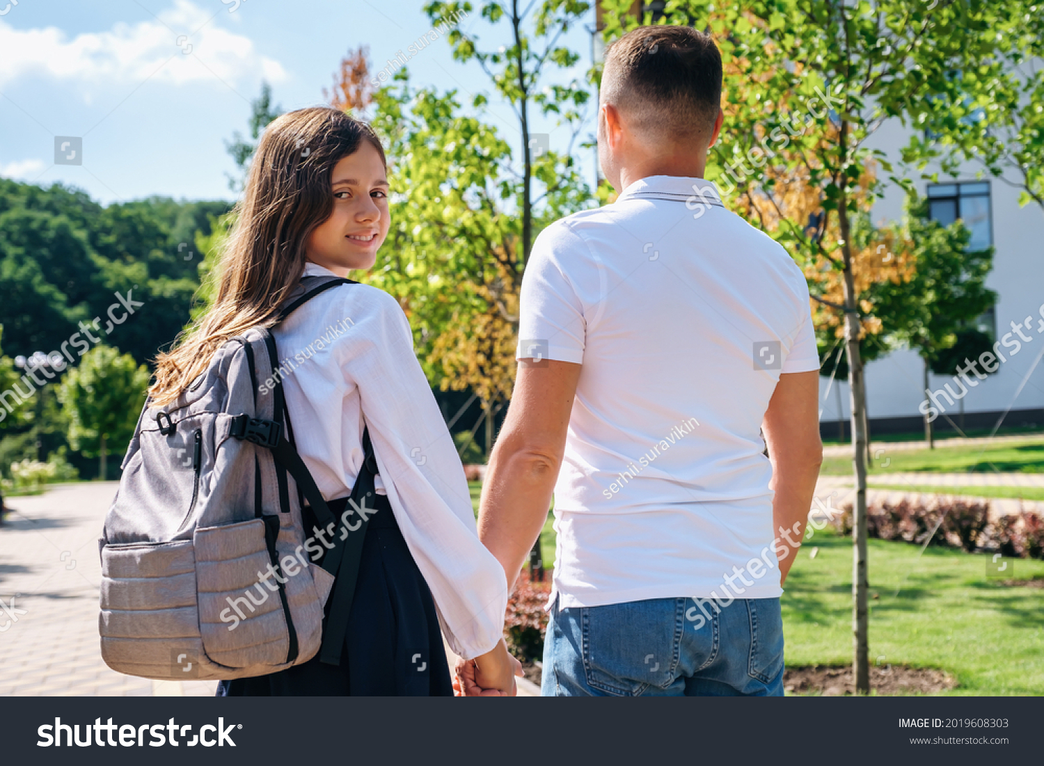 Daughter School Uniform Father Walking Together Stock Photo 2019608303 ...