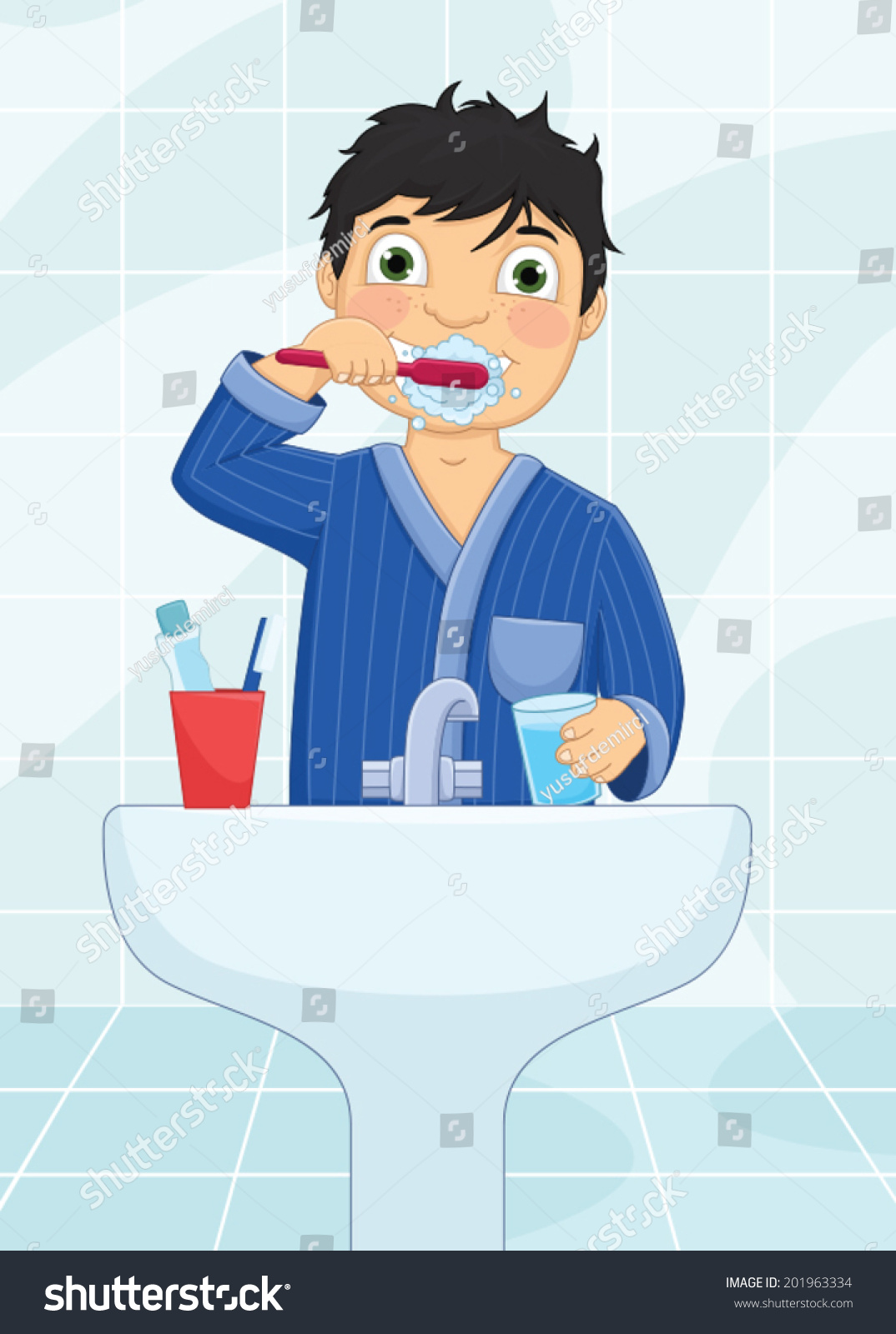 Boy Brushing Teeth Vector Illustration Stock Vector (Royalty Free ...