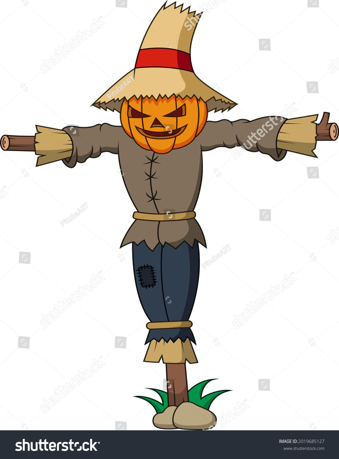 Scary Cartoon Scarecrowhalloween Cartoon Characters Stock Vector ...