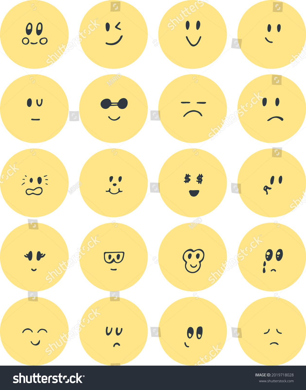 Cute Vector Face Emoticon Set Stock Vector (Royalty Free) 2019718028 ...