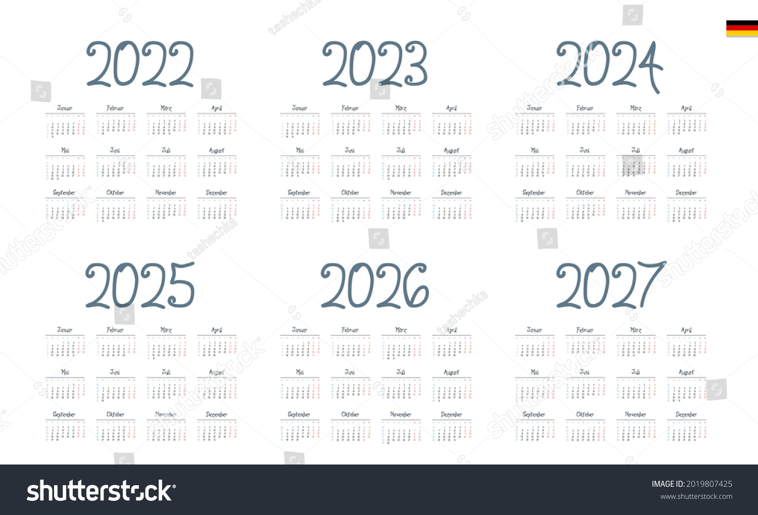 German Calendar 2022 2023 2024 2025 Stock Vector (Royalty Free ...