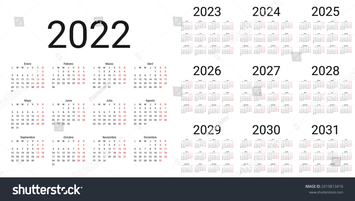 Spanish Calendar 2022 2023 2024 2025 Stock Vector (royalty Free 