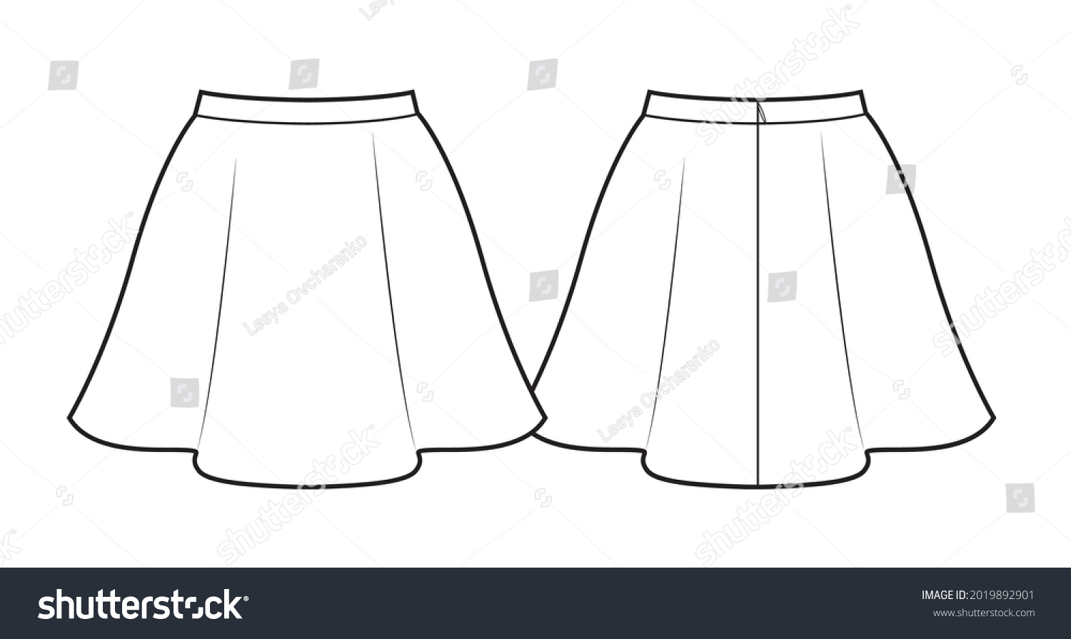 Fashion Technical Drawing Mini Flared Skirt Stock Vector (Royalty Free ...