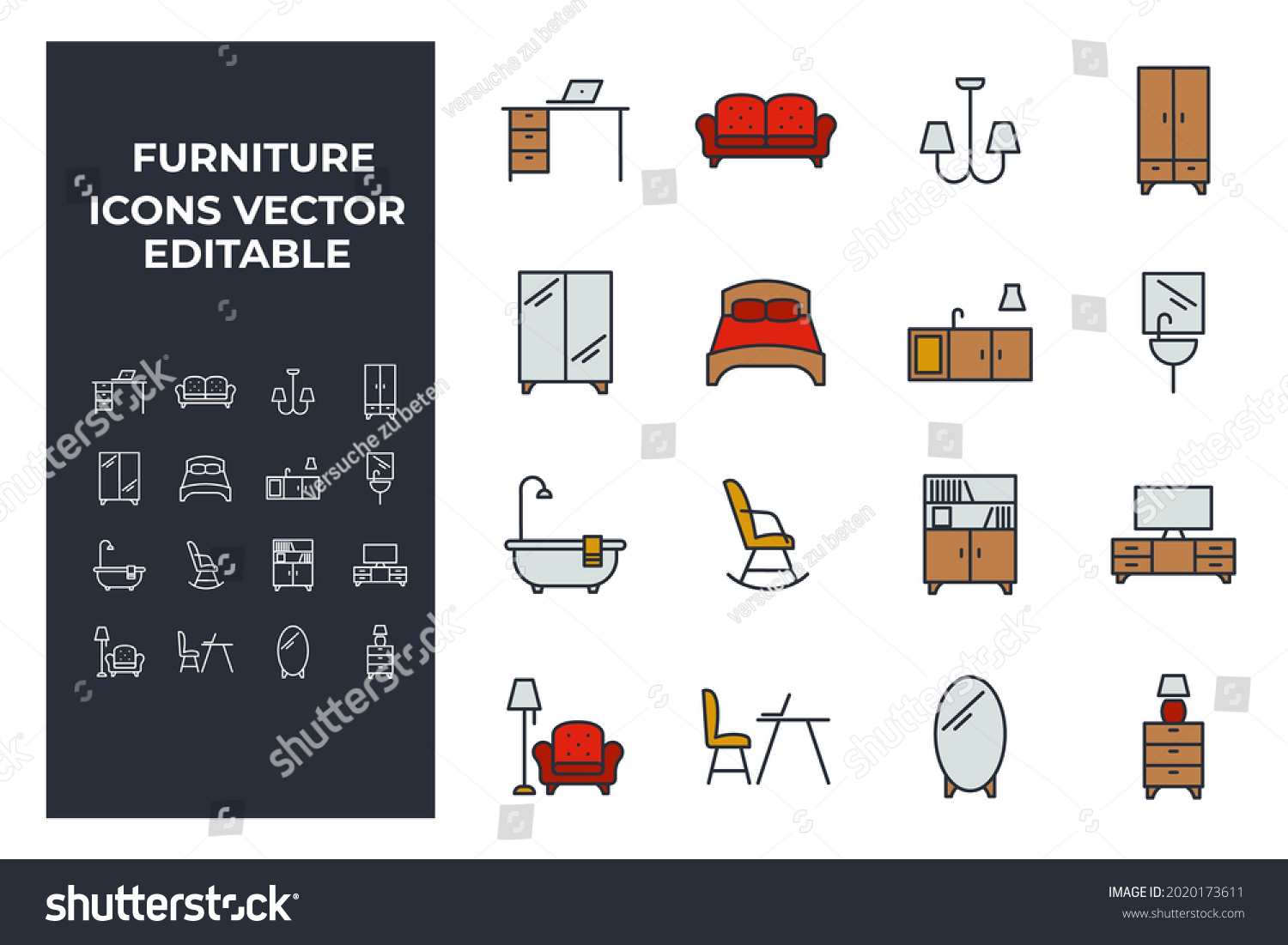 Set Furniture Elements Symbol Template Graphic Stock Vector (Royalty ...