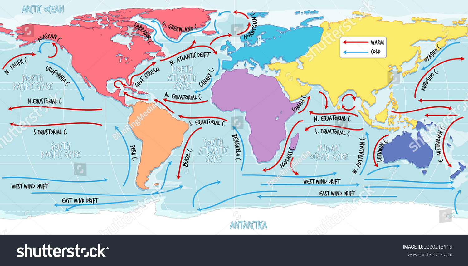 Ocean Current World Map Names Illustration Stock Vector (Royalty Free ...