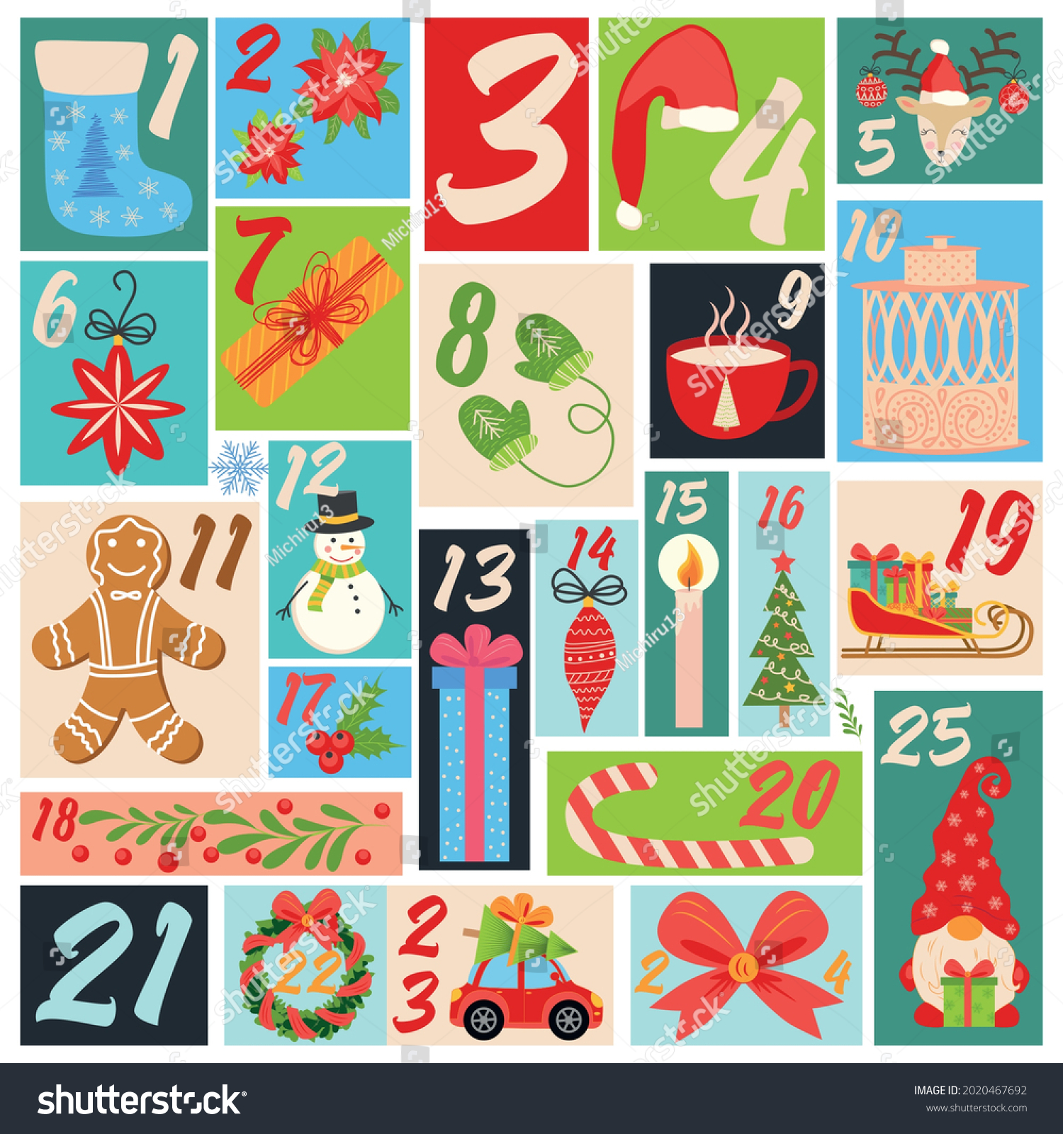 Countdown Calendar Christmas Cartoon Characters Symbols Stock Vector ...