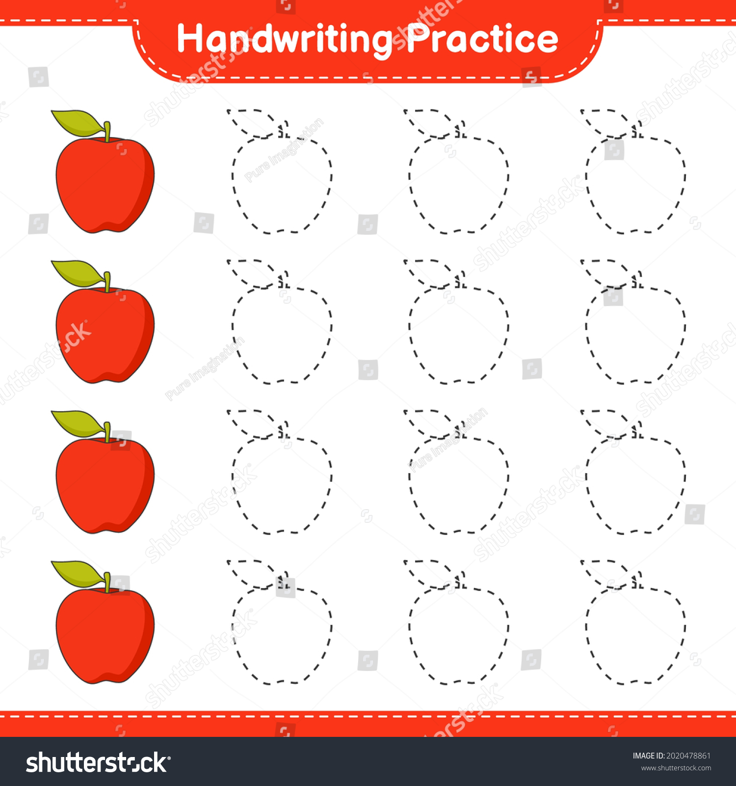 Handwriting Practice Tracing Lines Apple Educational Stock Vector ...