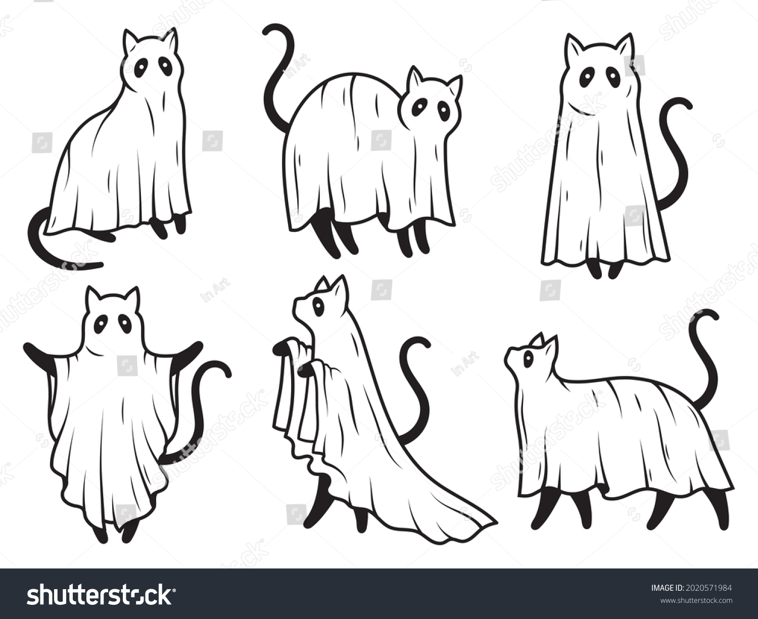 Set Cute Ghost Cats Collection Cute Stock Vector Royalty Free