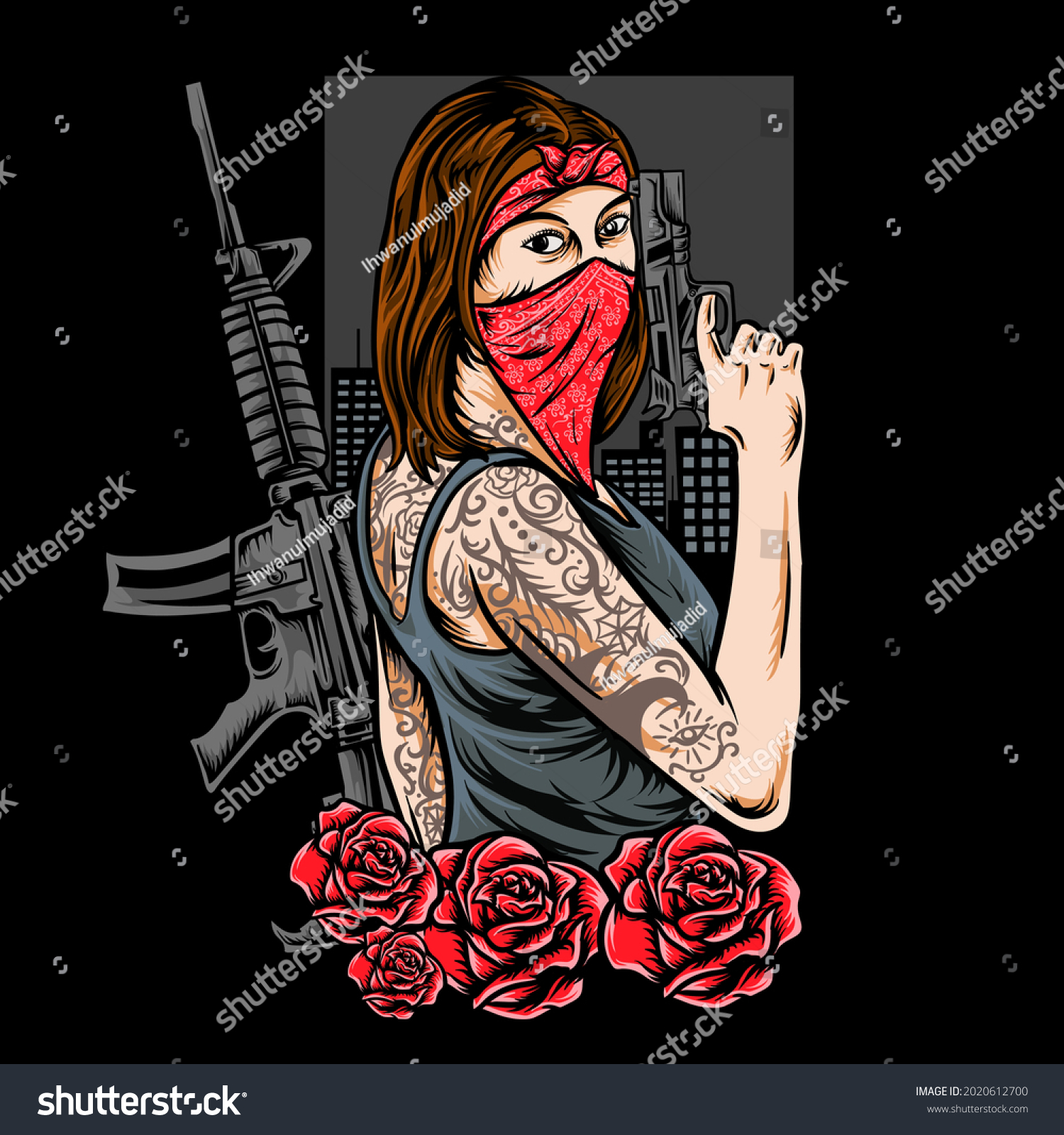 Girl Gangster Guns Flower Vector Illustration Stock Vector (Royalty ...