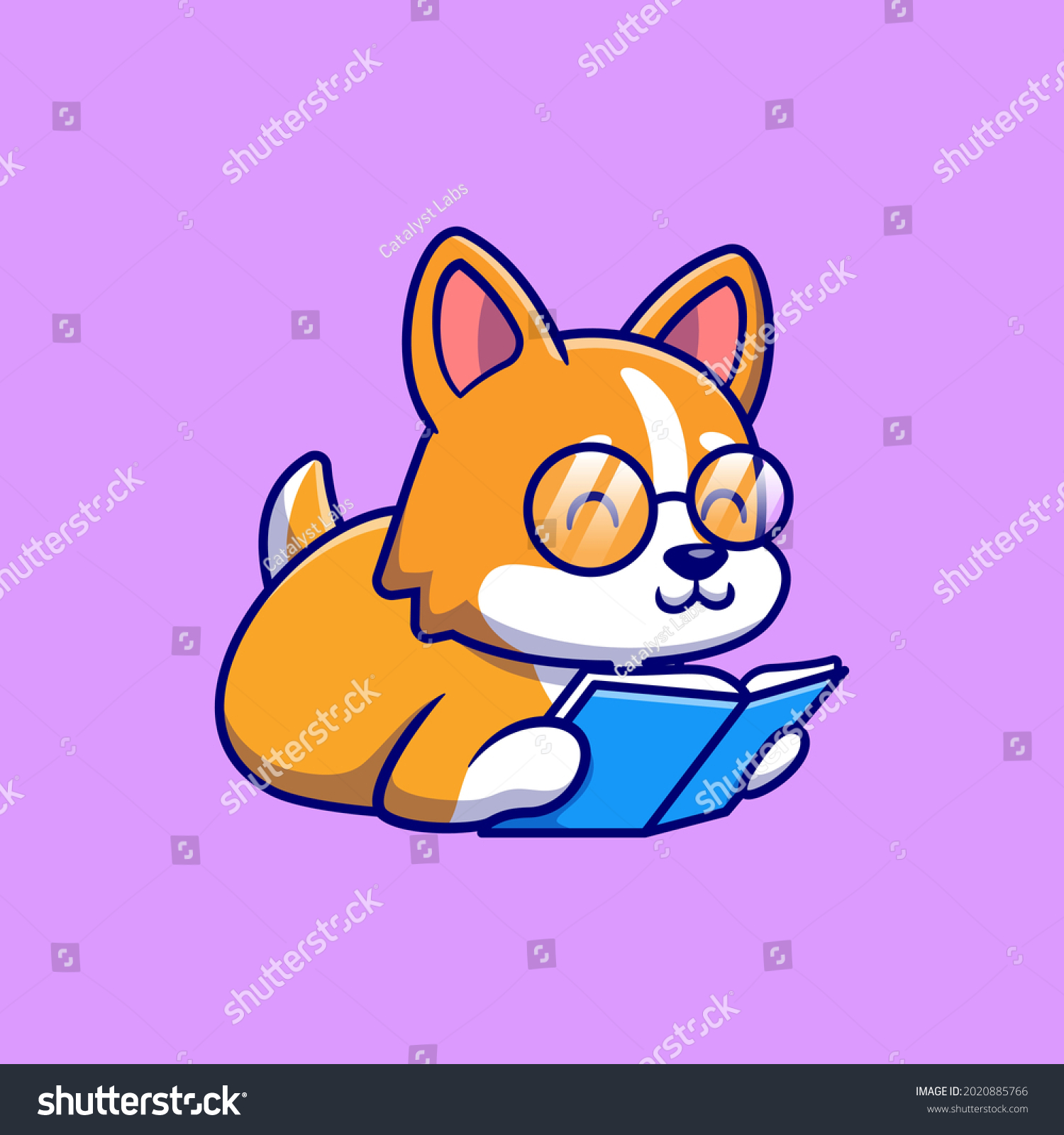 Cute Corgi Dog Reading Book Cartoon Stock Vector (Royalty Free ...