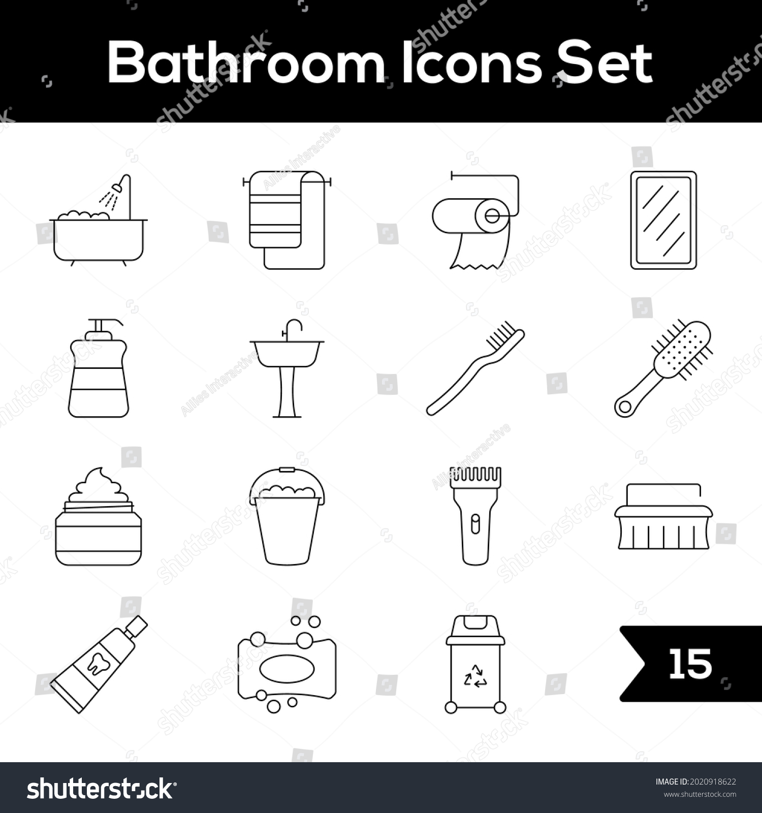 Black Outline 15 Bathroom Icons On Stock Vector (Royalty Free ...